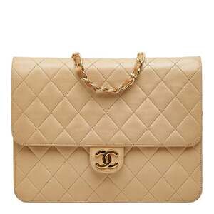 Chanel Coco Mark Matelassé Chain Shoulder Bag, Beige Leather, Women's CHANEL